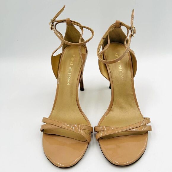 Stuart Weitzman Lexie Beige Leather Strap Sandal Heels Size 11 - Picture 6 of 11